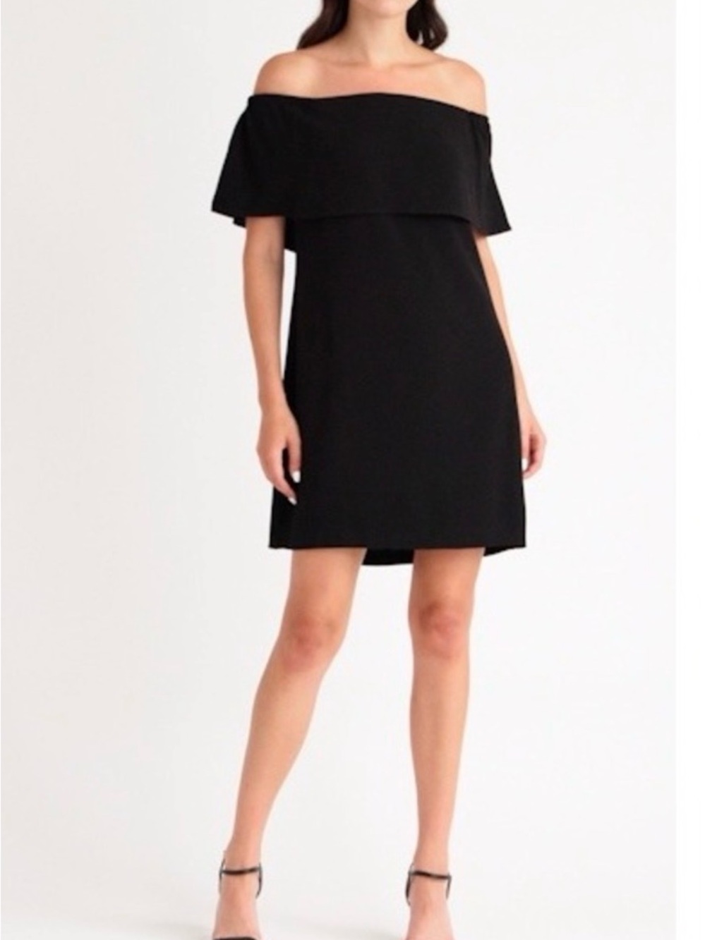 Charles Henry Black Off-Shoulder Shift Dress
